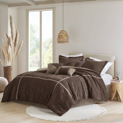 7 Piece Micro Corduroy Comforter Set Brown Cal King