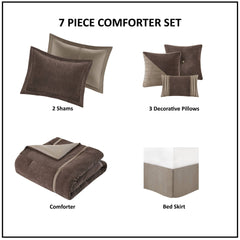 7 Piece Micro Corduroy Comforter Set Brown Cal King