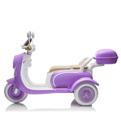 12V Two motors Kids Ride On Level Up Two-seater Electric Motorcycle,Three-wheel Toy w/Music,Bluetooth,USB,Backseat flip adult seat,Portable Storage Hooks&Oversized Trunk,LED Headlight For Kids 3-6.