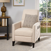 Pushback Recliner Chair with side pocket, Fabric Armchair Push Back Recliner with Rivet Decoration, Mid Century Accent Chair for Living Room, Bedroom