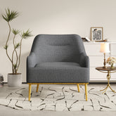 Modern Accent Chair Upholstered Armchair Single Sofa Chair with Curved Backrest and Gold Metal Legs for Living Room, Bedroom or Reading Corner, Dark Gray