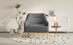 Modern Accent Chair Upholstered Armchair Single Sofa Chair with Curved Backrest and Gold Metal Legs for Living Room, Bedroom or Reading Corner, Dark Gray