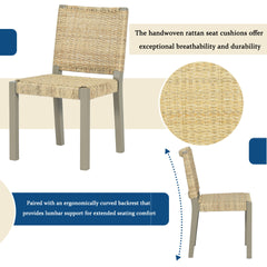 Farmhouse Modern Dining Chairs Set of 2-Solid Wood Rattan Backrest Champagne Finish Indoor/Outdoor Versatility