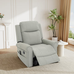 Manual Recliner 270°Swivel Rocker Recliner Chair PU Leather Recliner with Massage and Heating, Dual Reclining Positions and Side Pocket and for Living Room, Bedroom, or Nursery,Grey