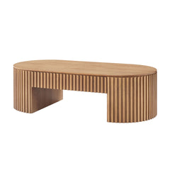 51.18'' Oval Wood Coffee Table With Drawer Mid Century Modern Coffee Table Unique Coffee Table for Living Room Furniture, Tea Table OAK