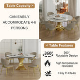 59" Round Sintered Stone Dining Table Set with Gold Stainless Steel Hourglass Base - Modern Luxury Marble-Look Kitchen Table for 4-6 People, Scratch & Heat Resistant Surface-Only table