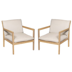 Outdoor Acacia Wood Armchair, Set of 2, Patio Club Chair with Cushions, Light Teak