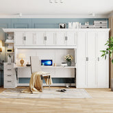 Twin Size Murphy Bed Wall Bed with Wardrobe, Cabinet and Desk, White