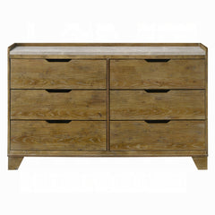 Transitional Brown Finish Dresser With 6x Storage Drawer Bedroom Furniture 1pc Solid Rubberwood