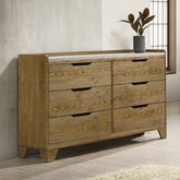 Transitional Brown Finish Dresser With 6x Storage Drawer Bedroom Furniture 1pc Solid Rubberwood