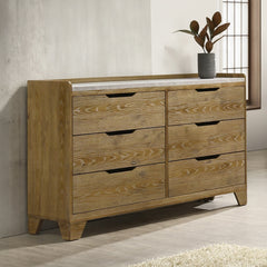 Transitional Brown Finish Dresser With 6x Storage Drawer Bedroom Furniture 1pc Solid Rubberwood