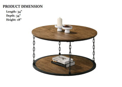 Natural Finish Rustic 3pc Table Set 1x Coffee Table 2x End Table Decorative Chain Pole Two Layered Storage Primary Living Room