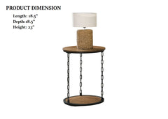 Natural Finish Rustic 3pc Table Set 1x Coffee Table 2x End Table Decorative Chain Pole Two Layered Storage Primary Living Room