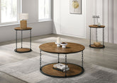 Natural Finish Rustic 3pc Table Set 1x Coffee Table 2x End Table Decorative Chain Pole Two Layered Storage Primary Living Room