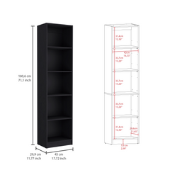 Home Xs Bookcase with 5-Tier Shelves and Slim Design -Black -Office