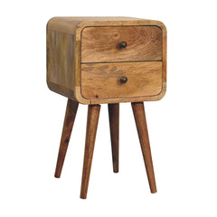 Solid Wood Mini Curved Nightstand, 2-Drawers, Oak-ish, Light Brown