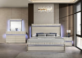 Leonor Modern Queen 4Pc Bedroom Set made with wood and LED in Gray with clean linear detailing