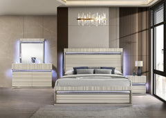Leonor Modern Queen 4Pc Bedroom Set made with wood and LED in Gray with clean linear detailing