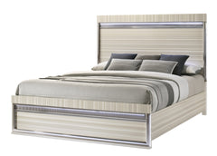 Leonor Modern Queen 4Pc Bedroom Set made with wood and LED in Gray with clean linear detailing