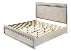Leonor Modern Queen 4Pc Bedroom Set made with wood and LED in Gray with clean linear detailing