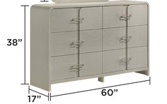 Aria Modern 6-Drawer Dresser with Textured Front, Metal handles and Ball Bearing Glide System in Beige (Includes Only Dresser)