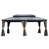 12' X 18' Hardtop Gazebo, Upgraded Metal Gazebo with Drainage System, Dual-Layer Galvanized Steel Roof, Curtain and Netting, Outdoor Shelter Canopy for Patio, Garden, and Backyard, Brown