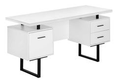Computer Desk, Home Office, Laptop, Left, Right Set-up, Storage Drawers, 60"l, Work, White Laminate, Black Metal, Contemporary, Modern