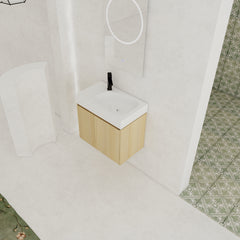 24 Inch Bathroom Vanity with Ceramic Basin, Wall Mounted Floating Vanity Sink Combo, Wooden Storage Cabinet with Double Doors for Bathroom,Oak