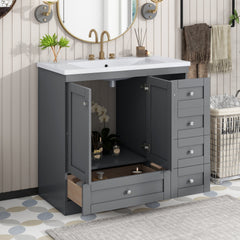 36 inch Shaker Style Free-Standing Bathroom Vanity Cabinet with Sink, 4 Soft-close Drawers and 2 Soft-close doors