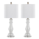 Bishop 24" Contemporary Glass Table Lamp in Clear Seeded Glass, Brushed Nickel and White Linen Shade from Grandview Gallery by LumiSource - Set of 2