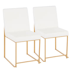 High Back Fuji Contemporary Dining Chair in Gold and White Velvet by LumiSource - Set of 2