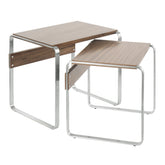 Tea Side Mid-Century Modern Nesting Tables in Stainless Steel and Walnut by LumiSource