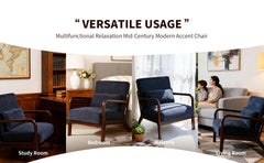 Mid Century Modern Armchair, Accent Chair with Solid Wood Frame and Detachable Lumbar Pillow for Living Room, Bedroom, Office(Antique Blue)