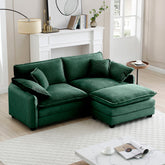 Two-Seater Sofa with One Footrest, L-Shaped 2-Seater Sofa with Ottoman for Small Living Spaces,Green Corduroy