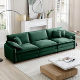 Mid-Century Modern 3-Seater Sectional Sofa with 2 Arm Pillows and 3 Throw Pillows,Green Corduroy Fabric