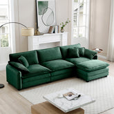 Oversize 3-seater sofa with One footrest, L-shaped Sectional sofa with ottoman for living rooms,Green corduroy sofa