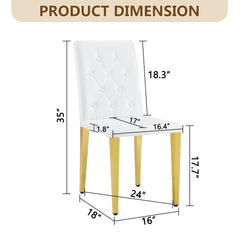 4-pack white PU dining chairs: ergonomic buckle backrest, 35 inches high, golden metal legs,Combines Comfort and Texture.Perfectly suitable for family dining rooms, hotel banquet halls,etcW1151P295709