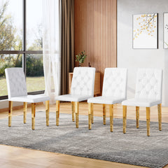 4-pack white PU dining chairs: ergonomic buckle backrest, 35 inches high, golden metal legs,Combines Comfort and Texture.Perfectly suitable for family dining rooms, hotel banquet halls,etcW1151P295709