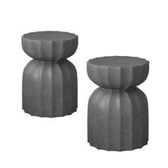 13" Modern Outdoor and Indoor Waterproof Coffee Table and Side Table Set, Durable MgO Cement Design, Suitable For Patio, Garden, Backyard and Living Room, Grey, 2PC