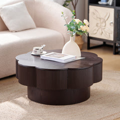31.50"Modern Flower Shaped Coffee Table, Plum Blossom Shaped Coffee Table with Storage – Natural Wood Veneer, for LivingRoom, Apartment, Office, Easy Assembly, Dark Brown