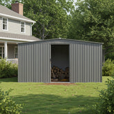New Outdoor Storage Shed Has Two Functions:Metal Shed And Firewood Shed 14 ft x 12 ft, More Suitable For Winter , Grey