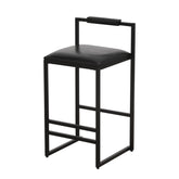 Black Bar Stool with Backrest Set of 2 Counter Height PU Leather Upholstered Bar Chairs with Footrest