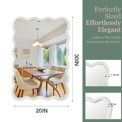 White 20"x30" Wavy Rectangle Solid Wood Frame Decorative Mirror,For Bedroom, Bathroom, Living Room, Entryway
