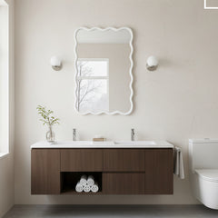 White 20"x30" Wavy Rectangle Solid Wood Frame Decorative Mirror,For Bedroom, Bathroom, Living Room, Entryway