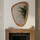 Yellowish Brown 24"x36" Irregular Solid Wood Frame Decorative Mirror,For Bedroom, Bathroom, Living Room, Entryway