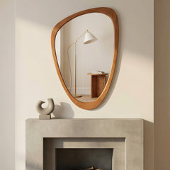 Yellowish Brown 24"x36" Irregular Solid Wood Frame Decorative Mirror,For Bedroom, Bathroom, Living Room, Entryway