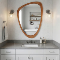 Yellowish Brown 24"x36" Irregular Solid Wood Frame Decorative Mirror,For Bedroom, Bathroom, Living Room, Entryway