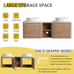 60'' Wall-Mounted Bathroom Vanity With Ceramic Art Sink, and 1-Storage Shelves, Soft-Close Door, KD-Packing, Plywood