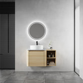 36'' Wall-Mounted Bathroom Vanity With Ceramic Art Sink, and Storage Shelves, Soft-Close Door, KD-Packing, Plywood
