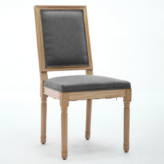 French Decor Chairs Set of 2, Louis Dining Chairs with Square Backrest and Exquisitely Carved Solid Wood Frame for Living Room, Kitchen, Restaurant,SW1879GY, Gray